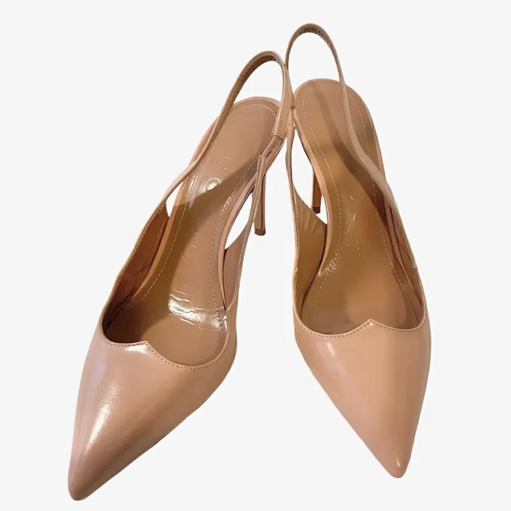 A.Bocca Nude Pink Sling Pump Heels  Pointed Toe Made in Italy in Size 37.5